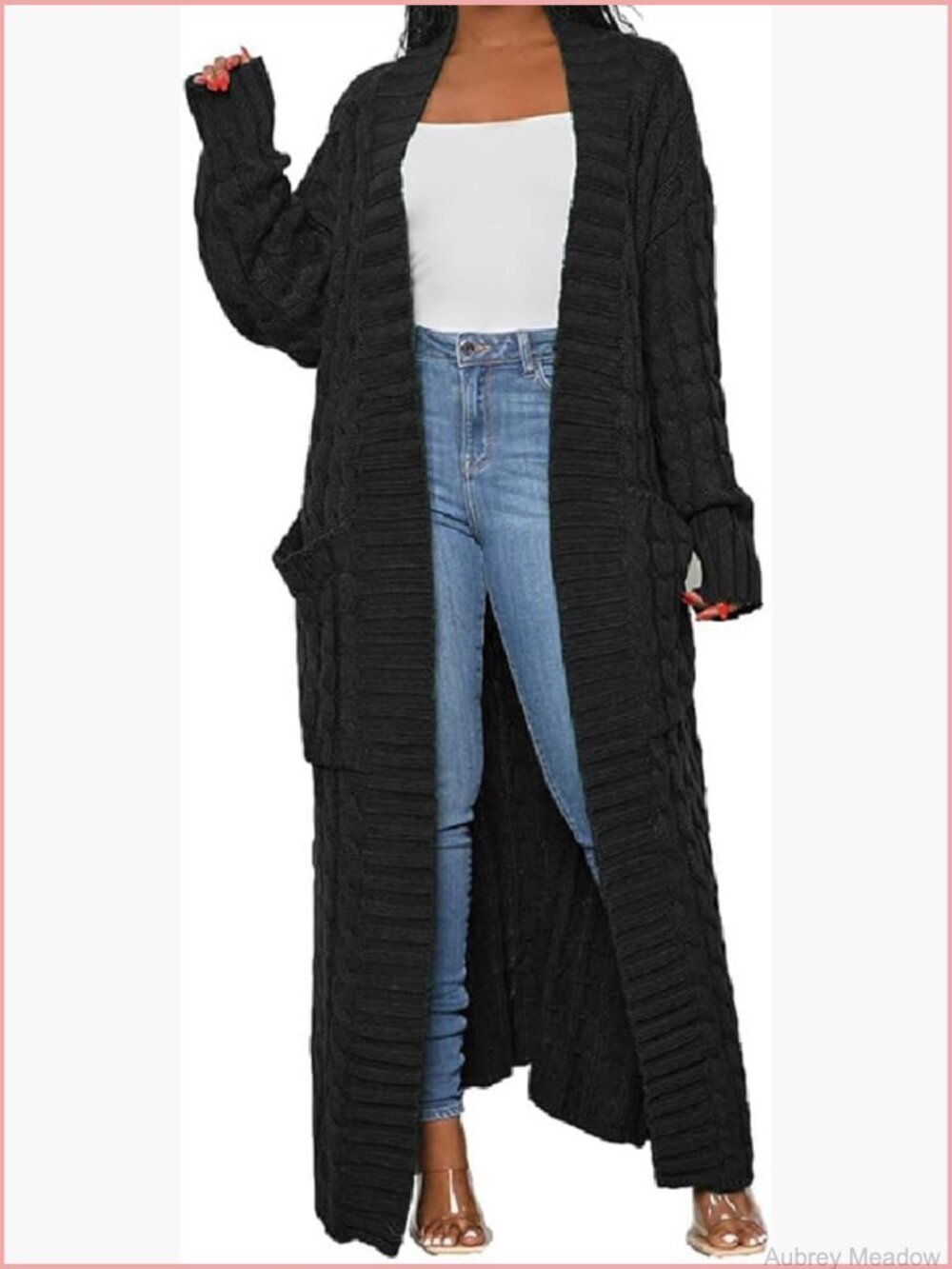 Cable Knit Extra Long Cardigan Sweater with Pockets